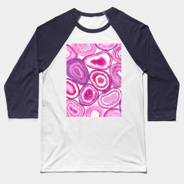 Pink agate watercolor Baseball T-Shirt by katerinamk